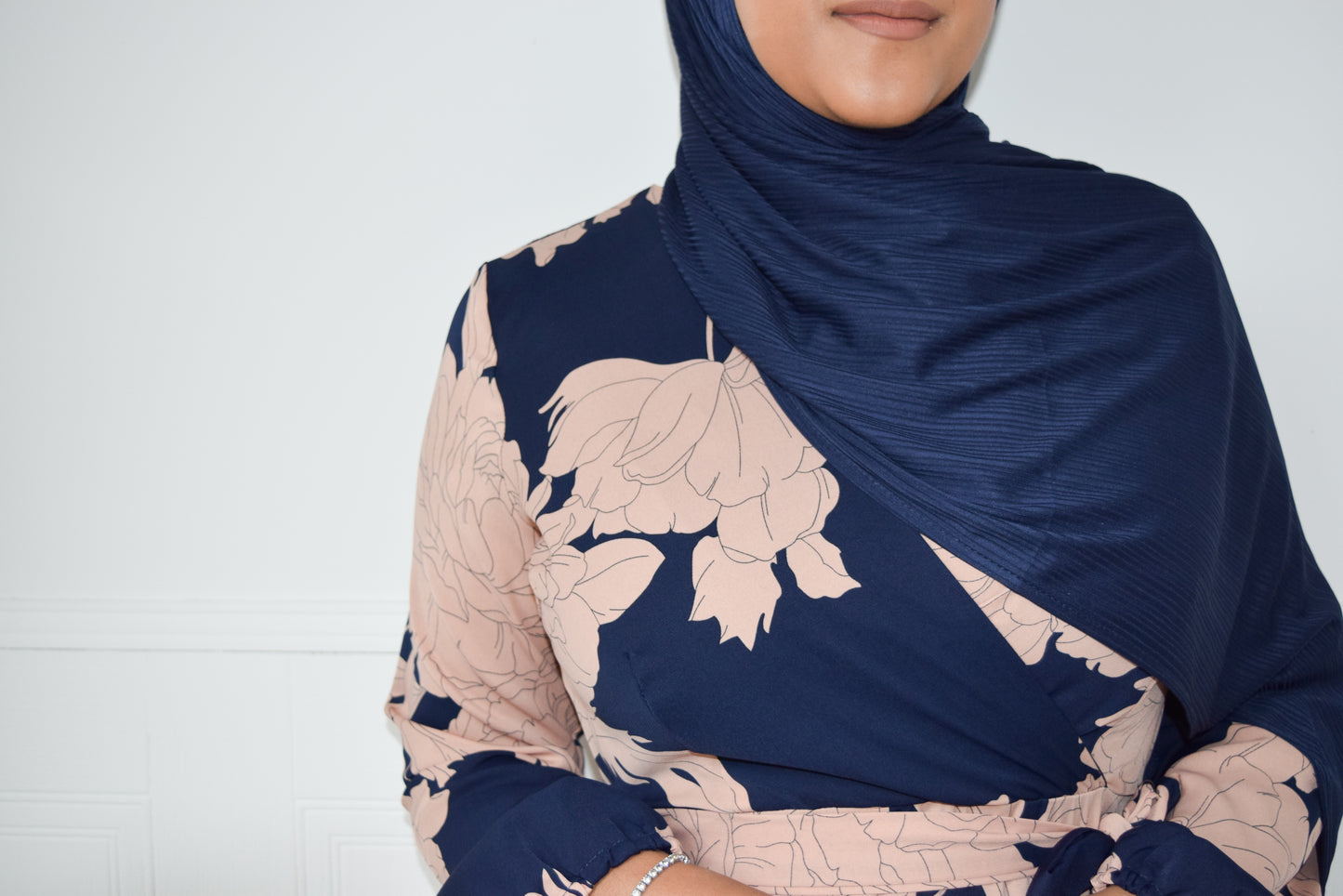 Modest Maxi Dress Aline wrap Navy Pink