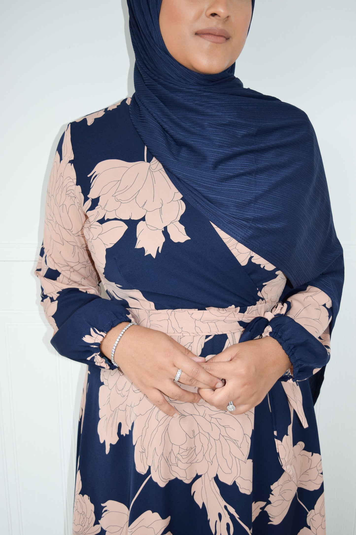 Modest Maxi Dress Aline wrap Navy Pink