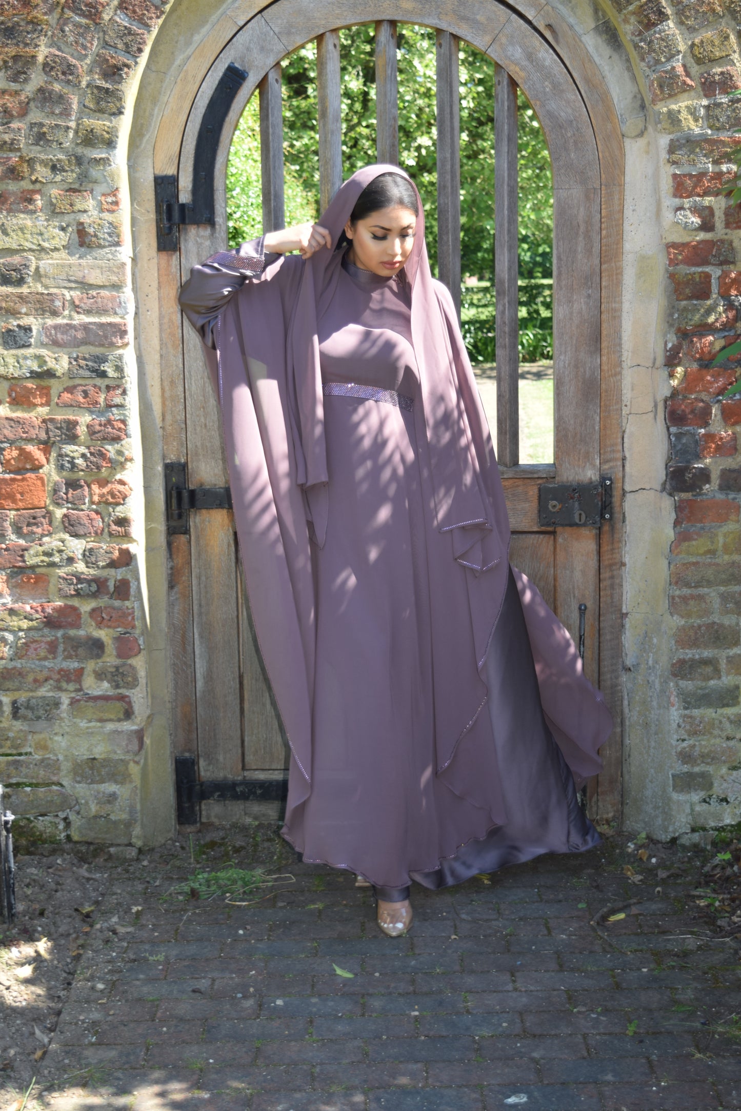 Maryam Double layered Satin chiffon Farasha Abaya Heather