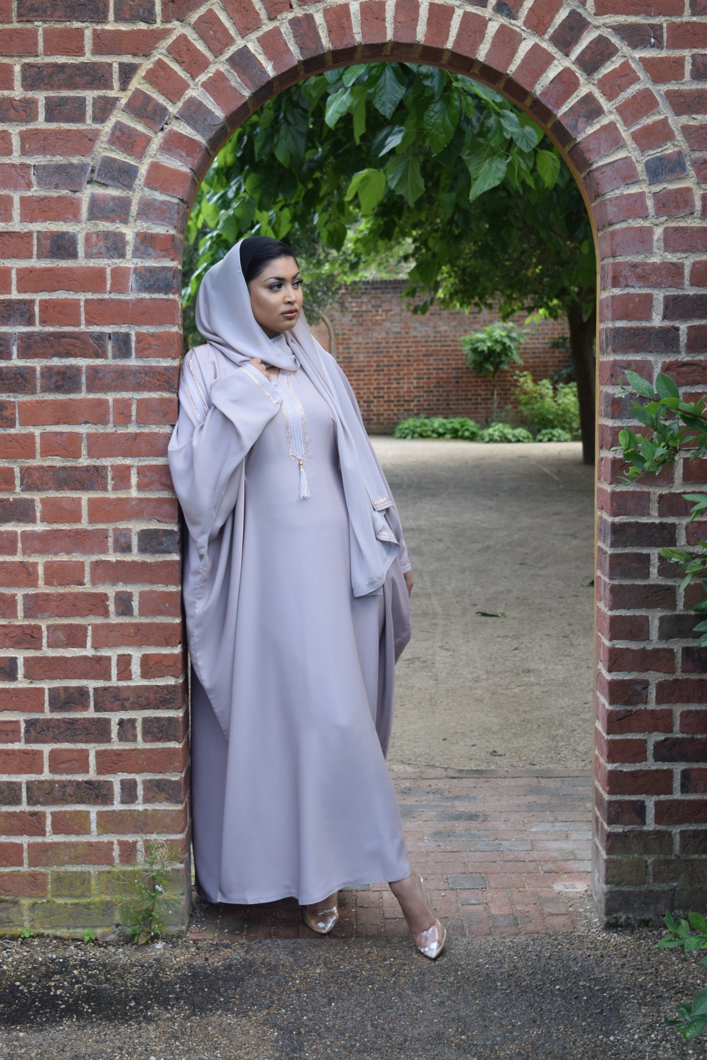 Hayat Modest Batwing Abaya in Latte Trim