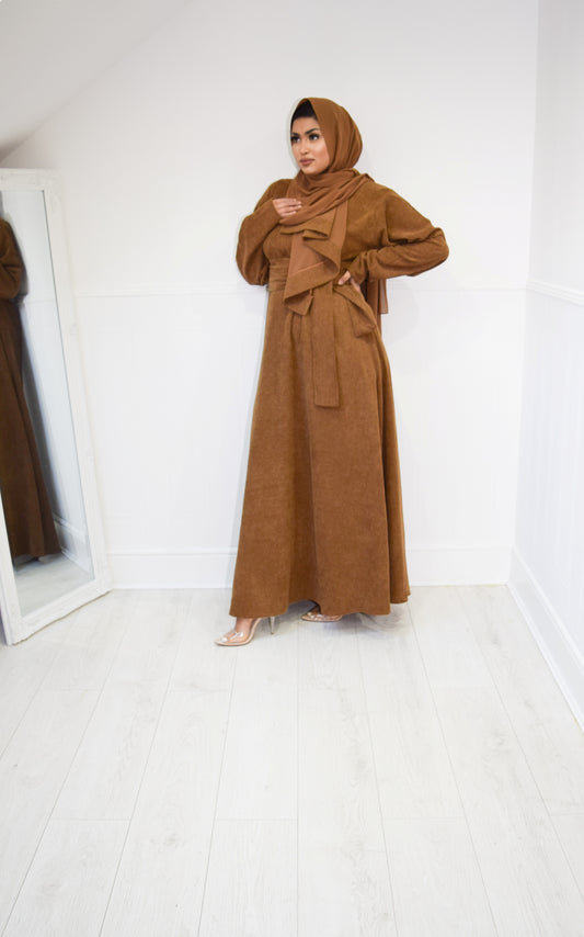 Winter Amal Aline Corduroy Abaya Camel Brown