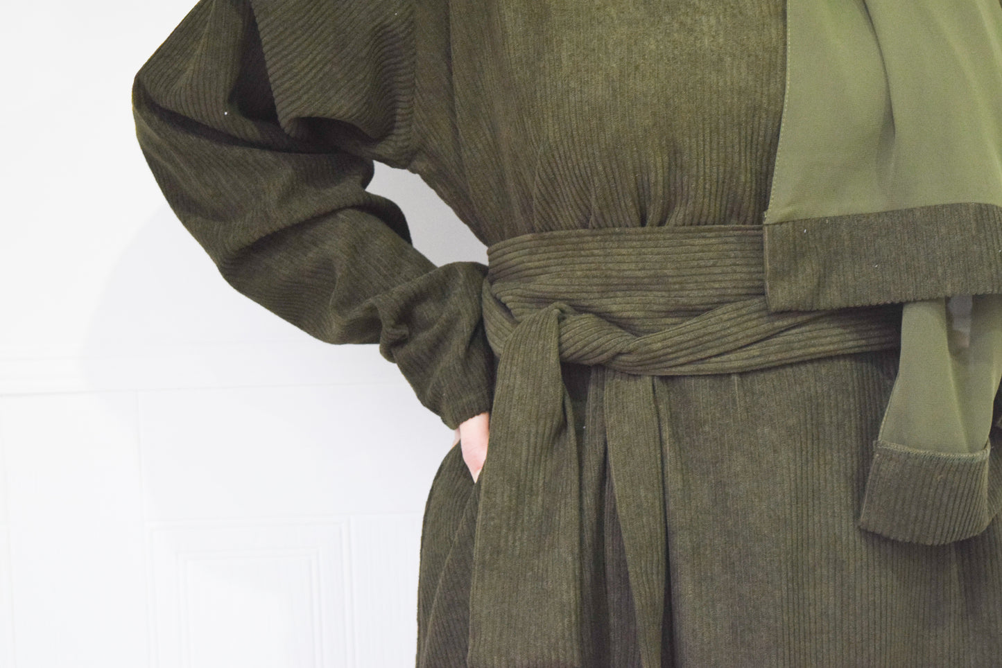 Winter Amal Aline Corduroy Abaya Khaki Green