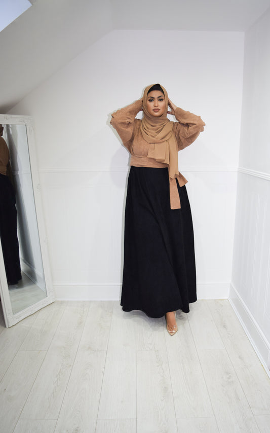 Winter Amal Aline Corduroy Abaya Beige & Black