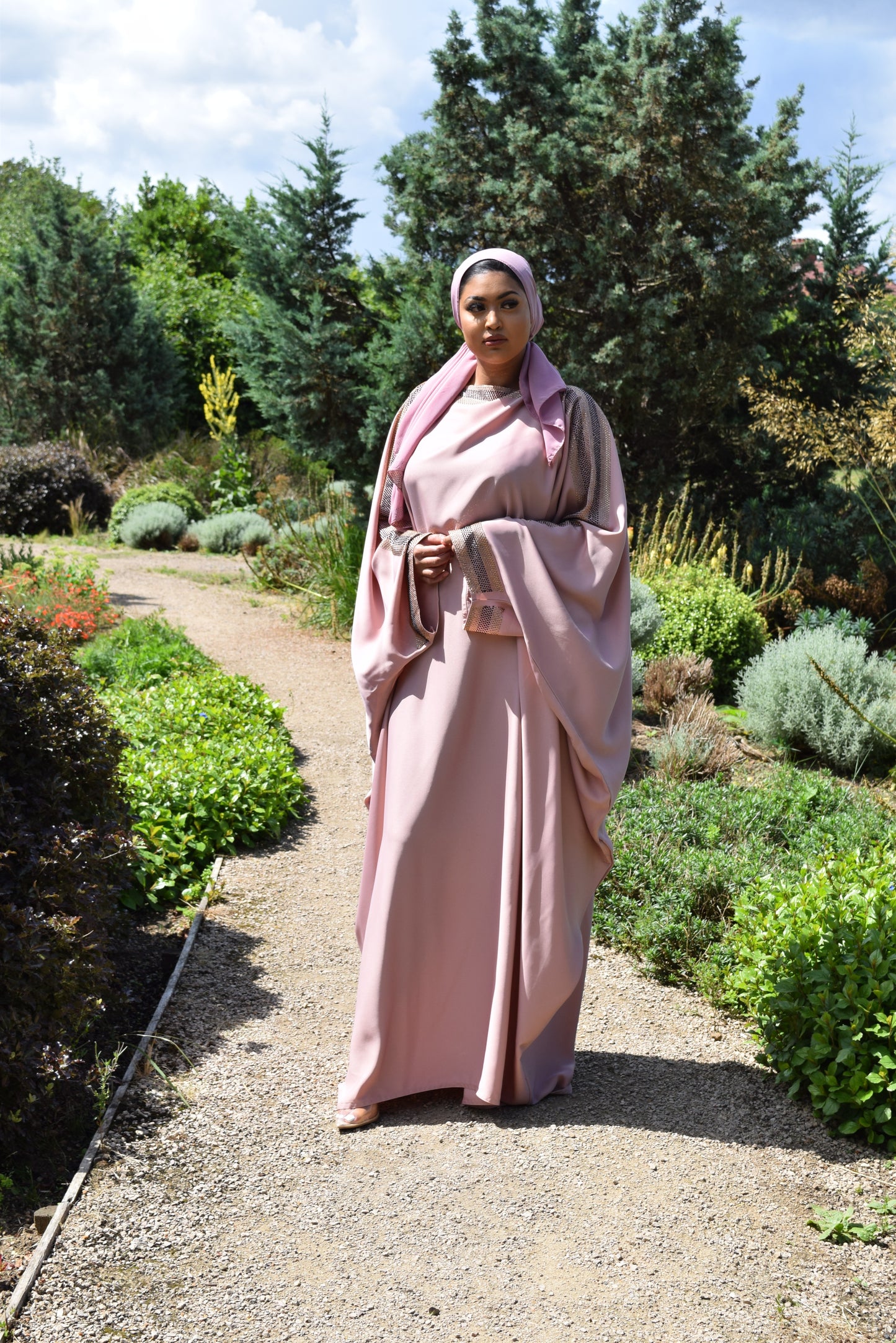 Nihal Modest Batwing Abaya in embellished Pink