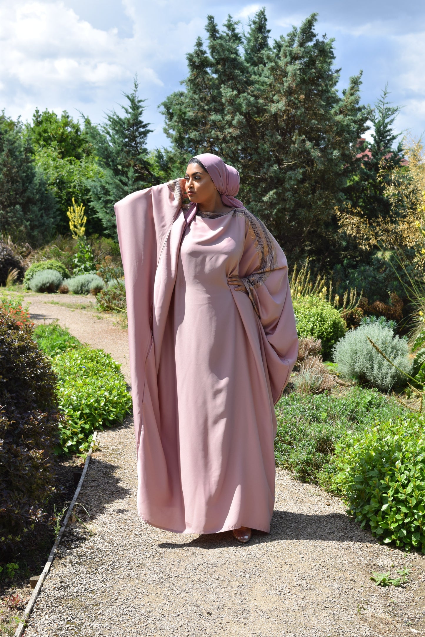 Nihal Modest Batwing Abaya in embellished Pink