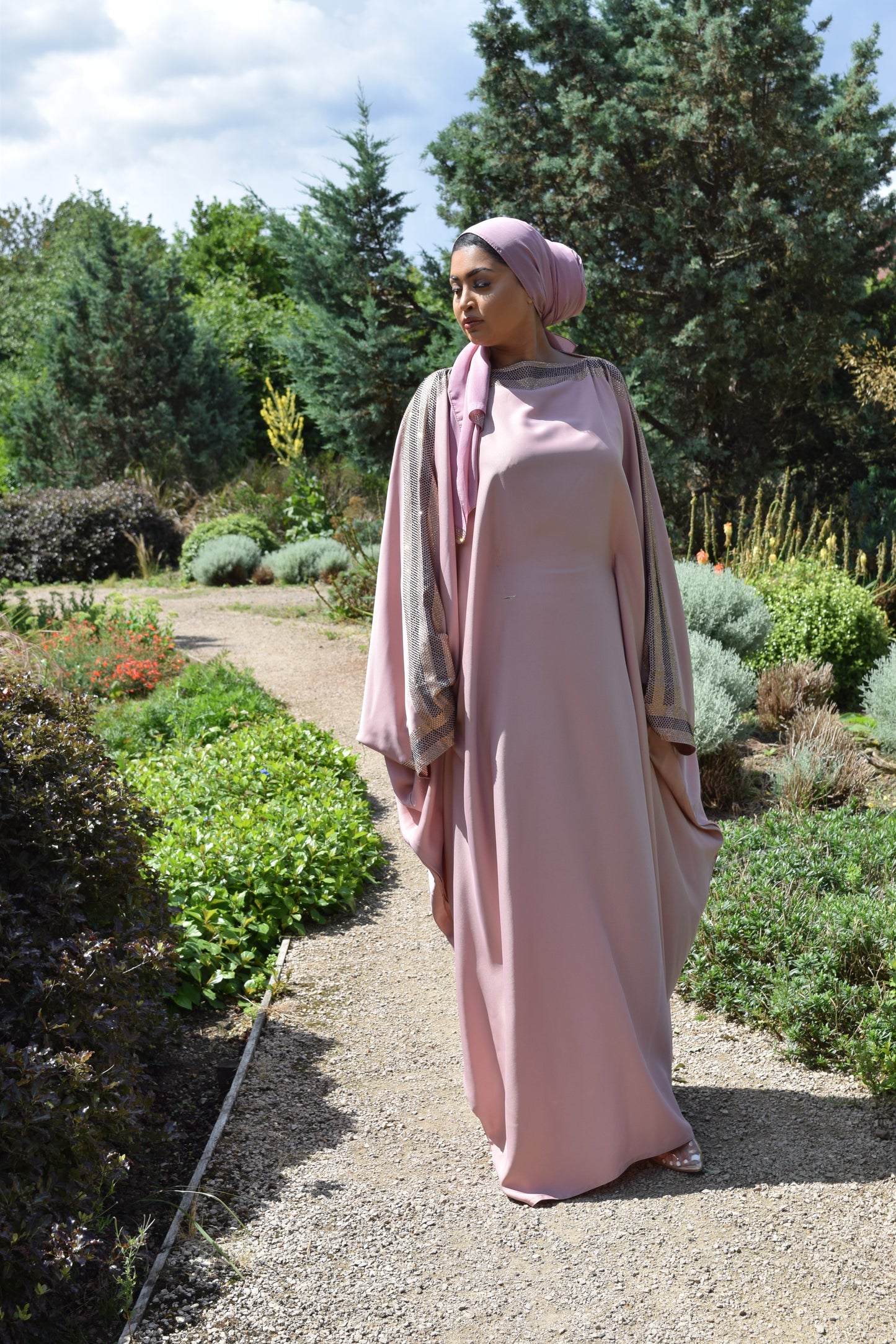 Nihal Modest Batwing Abaya in embellished Pink