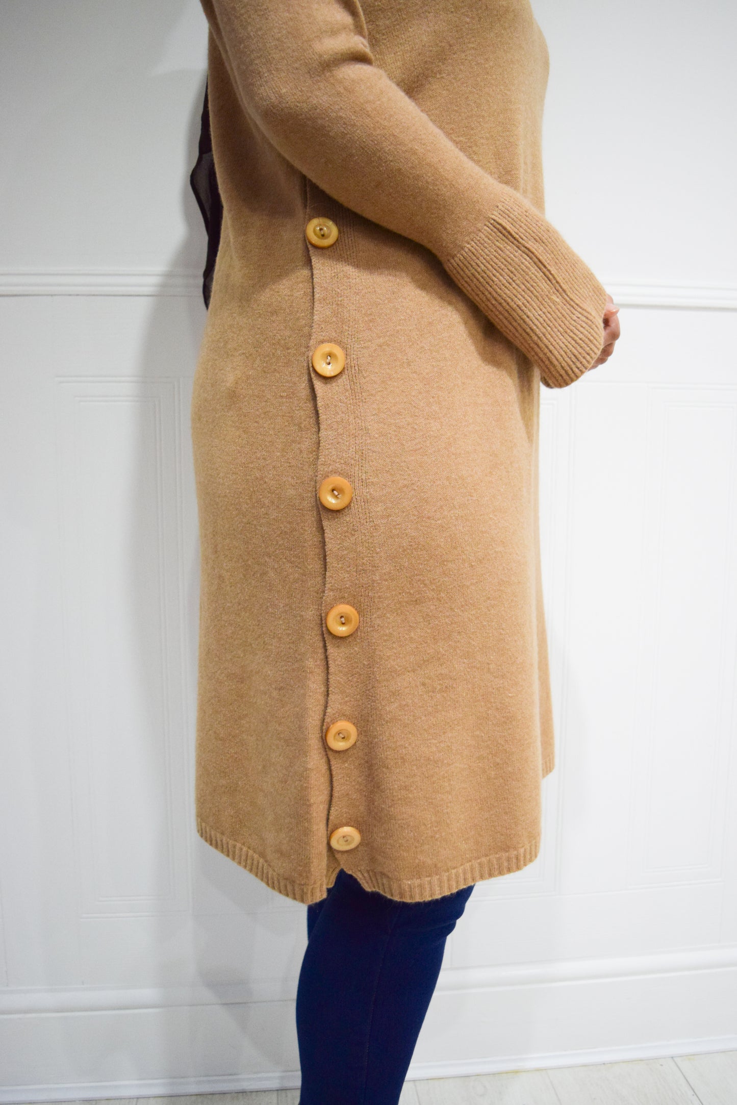 A-Line Buttoned Knit dress Caramel