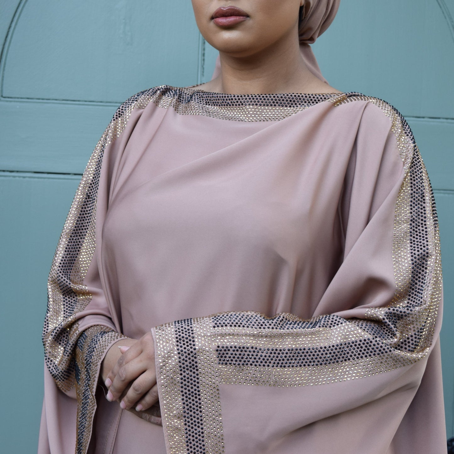 Nihal Modest Batwing Abaya in embellished light Mocha