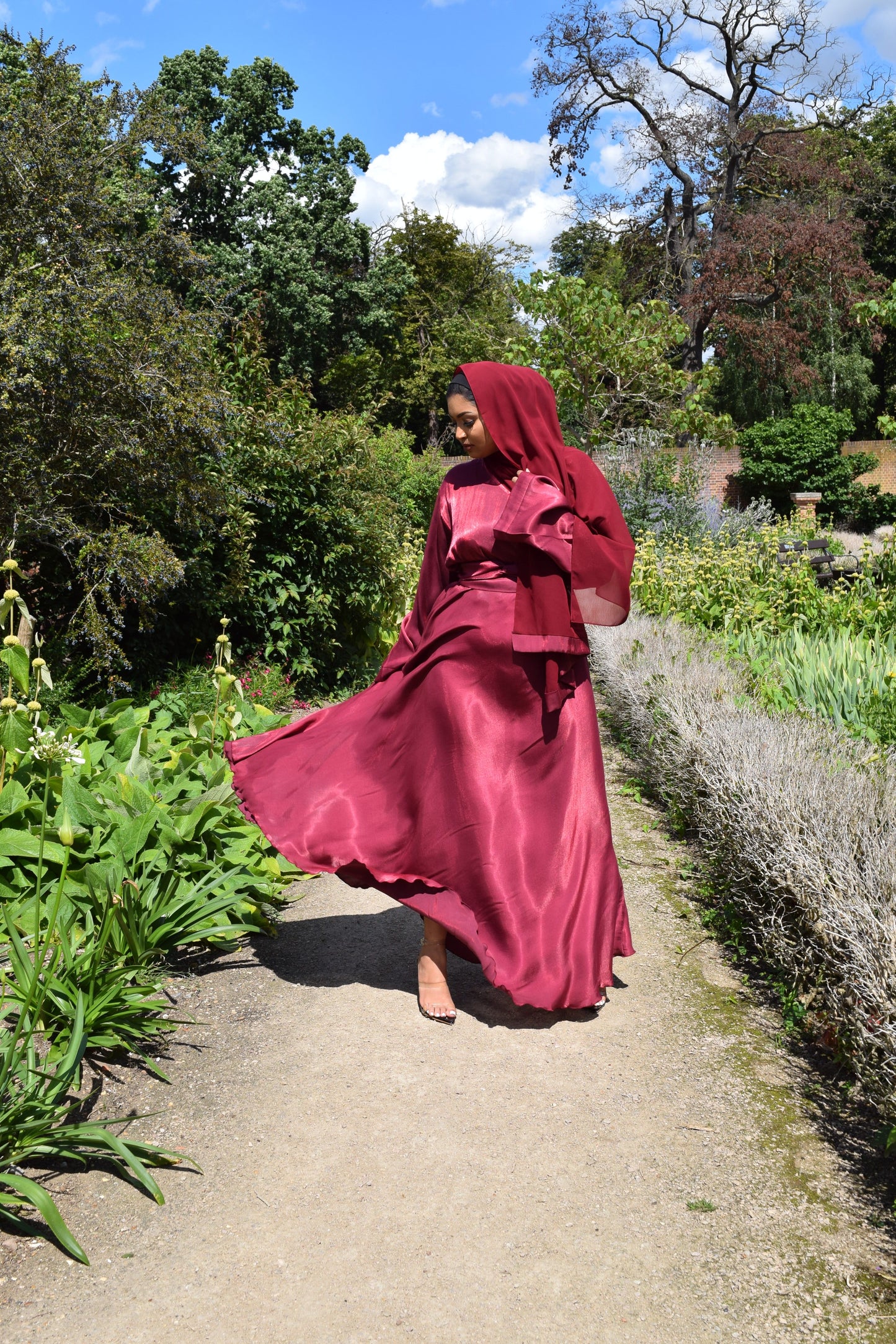 Amalia Wrap Maroon Shimmer Flare Abaya