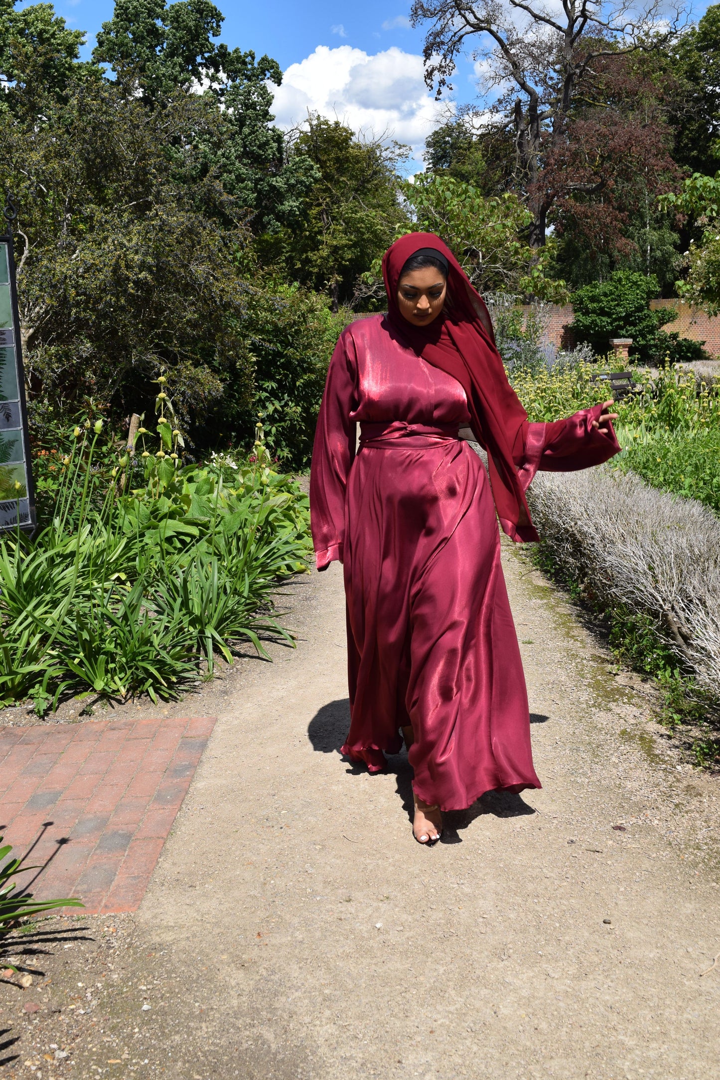 Amalia Wrap Maroon Shimmer Flare Abaya