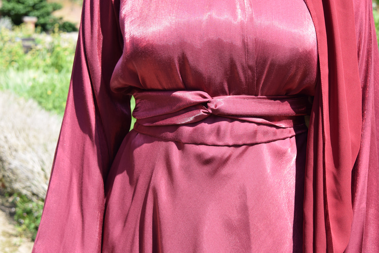 Amalia Wrap Maroon Shimmer Flare Abaya