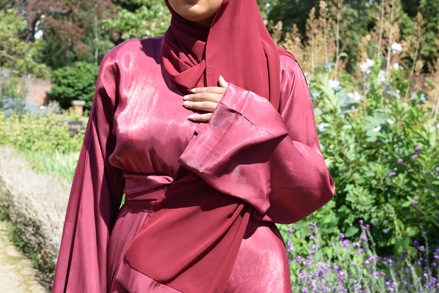 Amalia Wrap Maroon Shimmer Flare Abaya