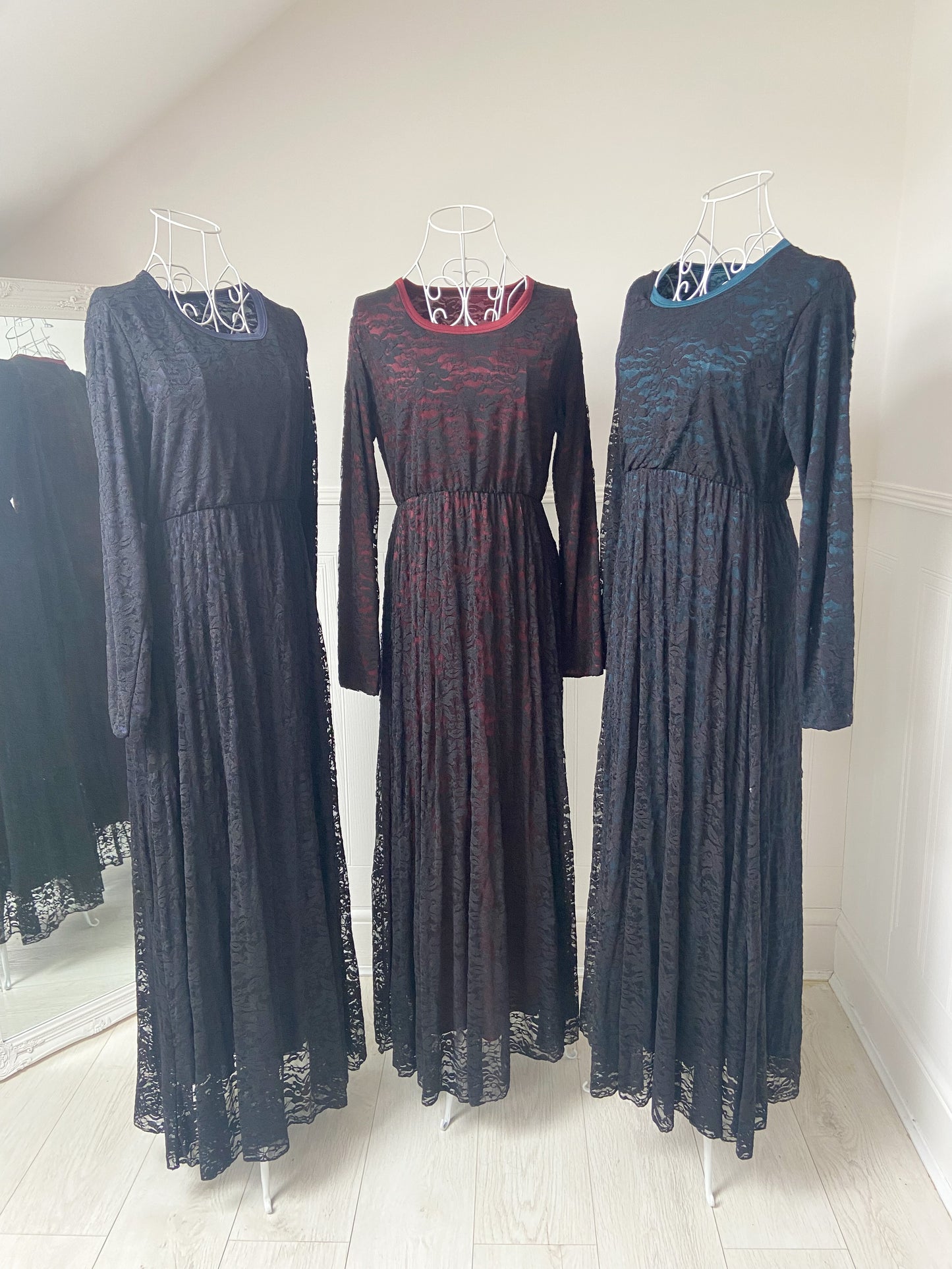 A-line Maxi dress Black lace with coloured inner