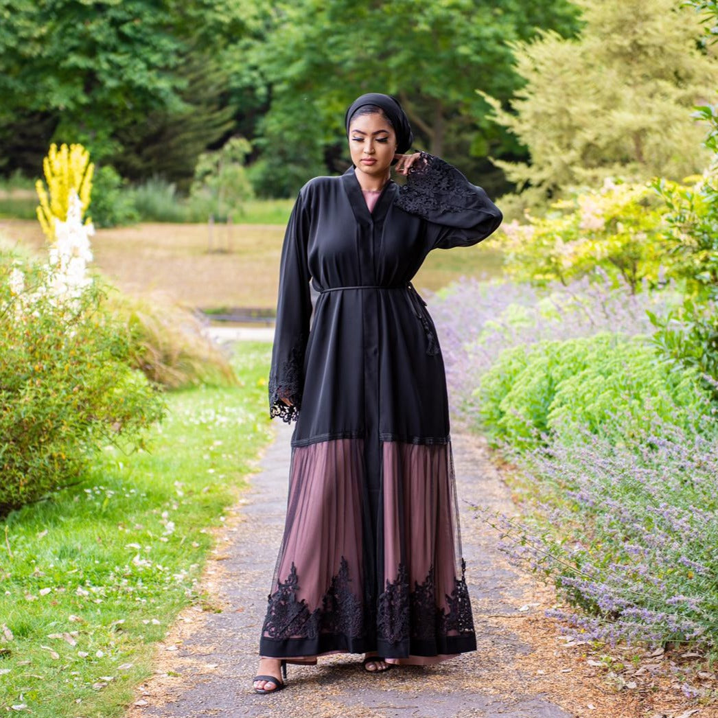 Vintage Doll Black Net and Nidah Open Abaya