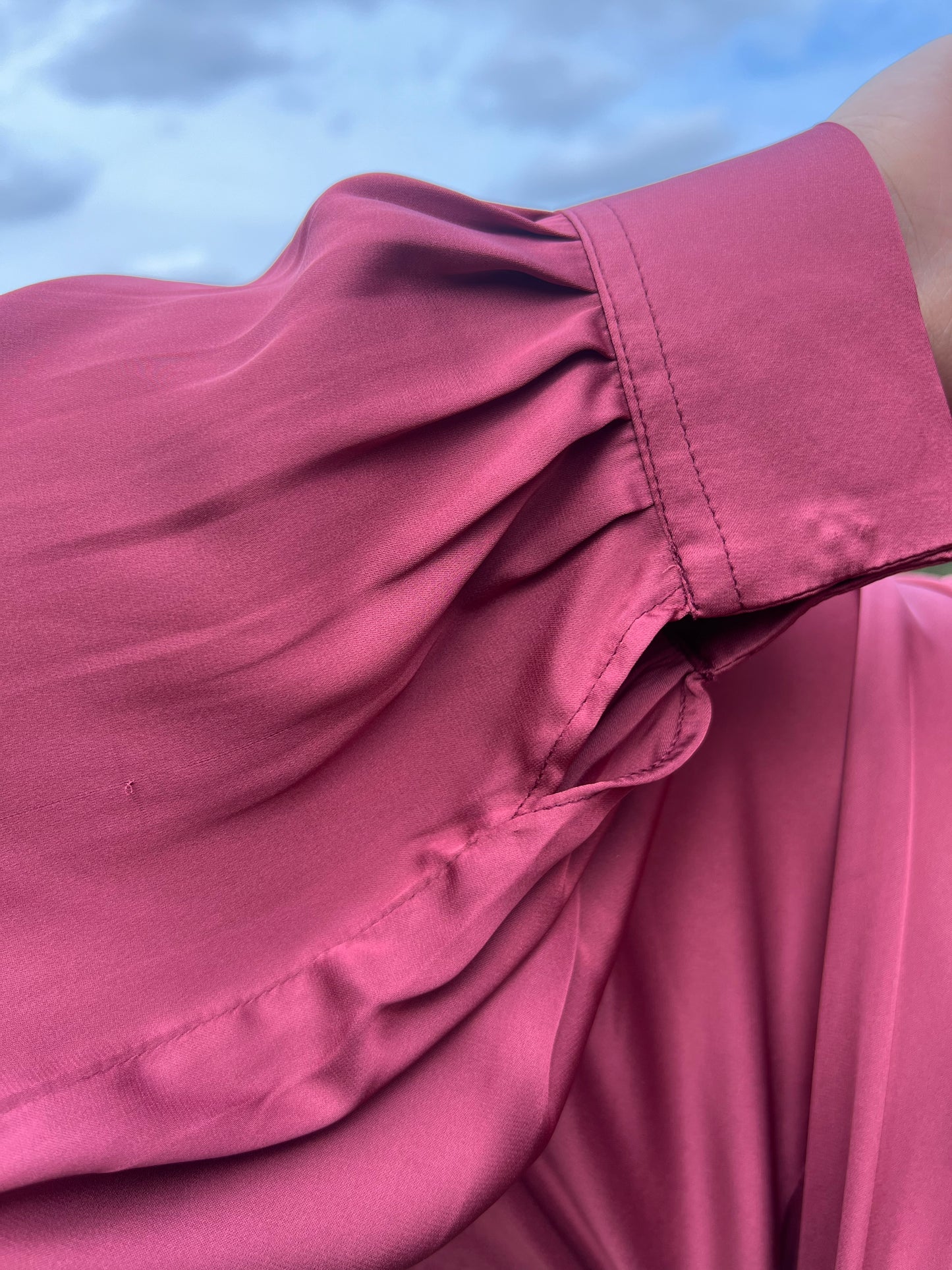 Maariah Asymmetric Satin Abaya in Rose Blush with diamante tassel embellishments