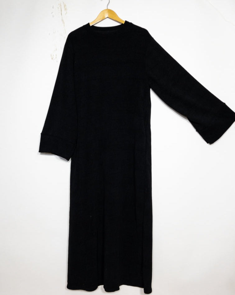 Corduroy Velvet wide sleeve abaya Black