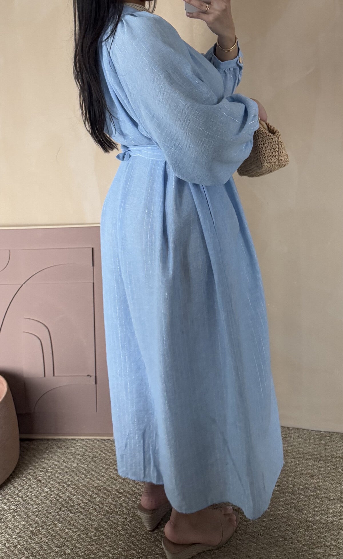 Modest Maxi shirt dress in a pin stripe linen blend-  4 shades