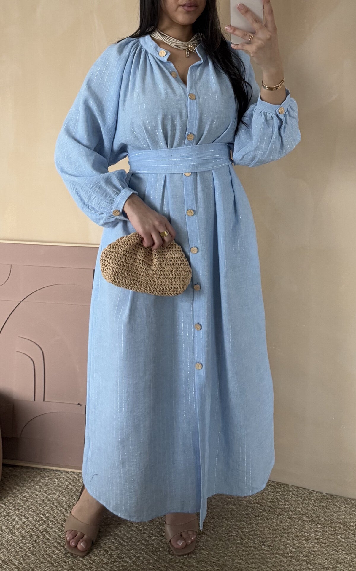 Modest Maxi shirt dress in a pin stripe linen blend-  4 shades