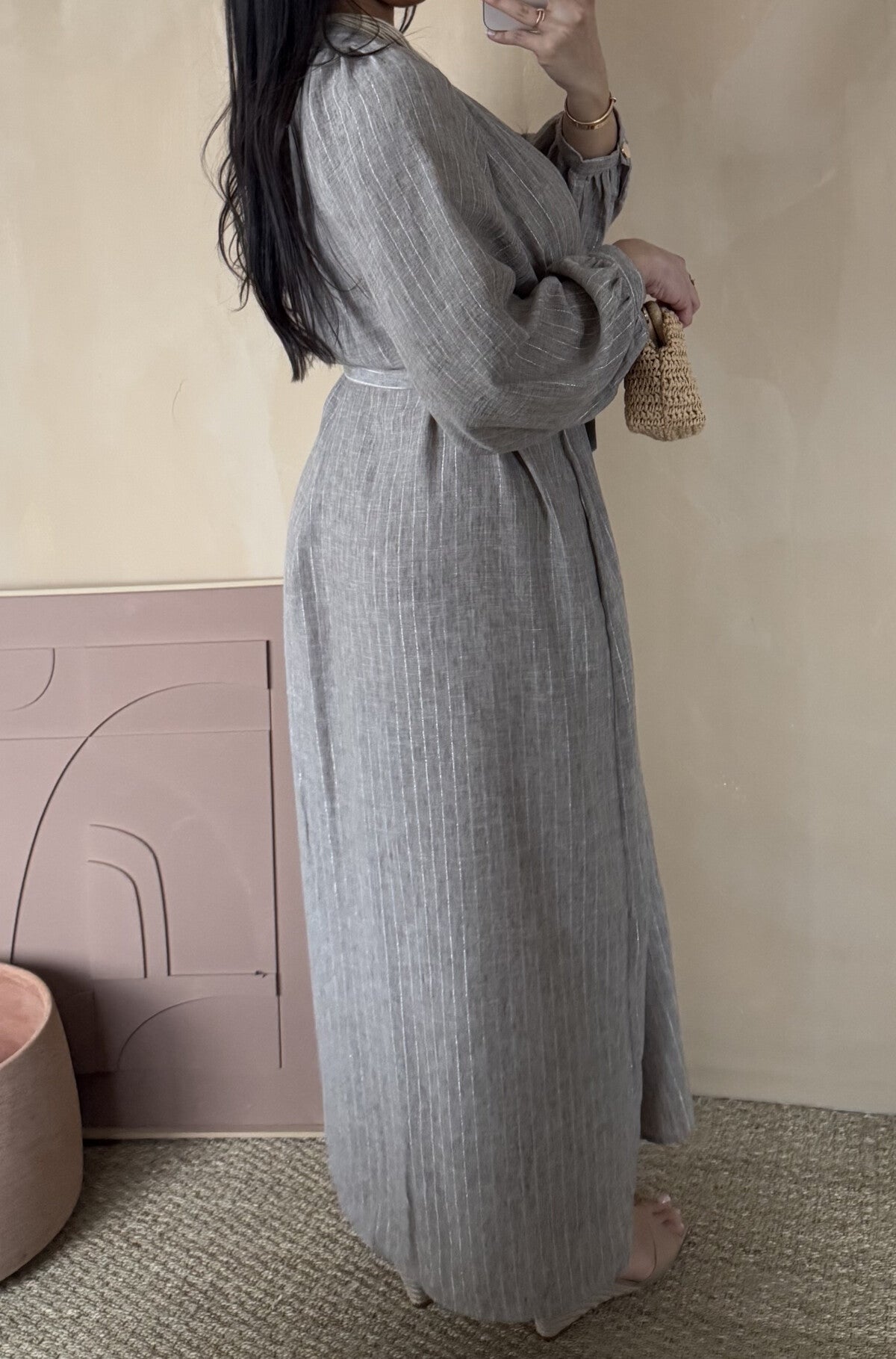 Modest Maxi shirt dress in a pin stripe linen blend-  4 shades