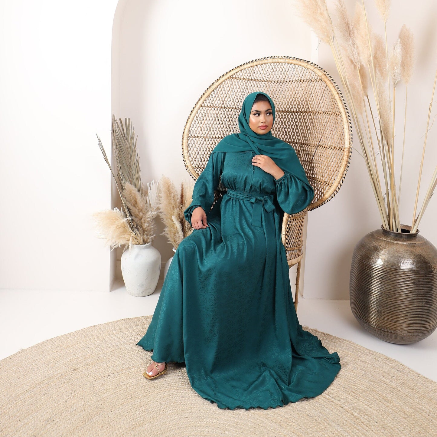 Amal Abaya Forest Green Jacquard